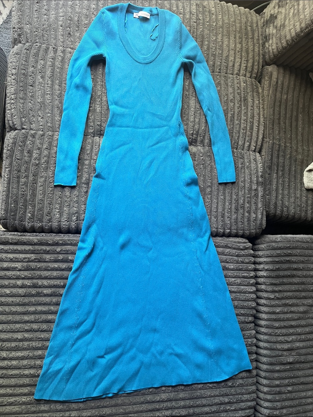 Zara Teal Blue Long Sleeve Maxi Dress